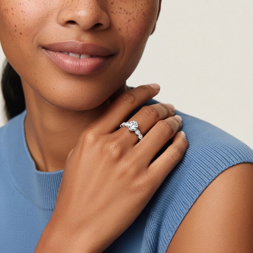 925 Sterling Silver Moissanite Engagement Ring