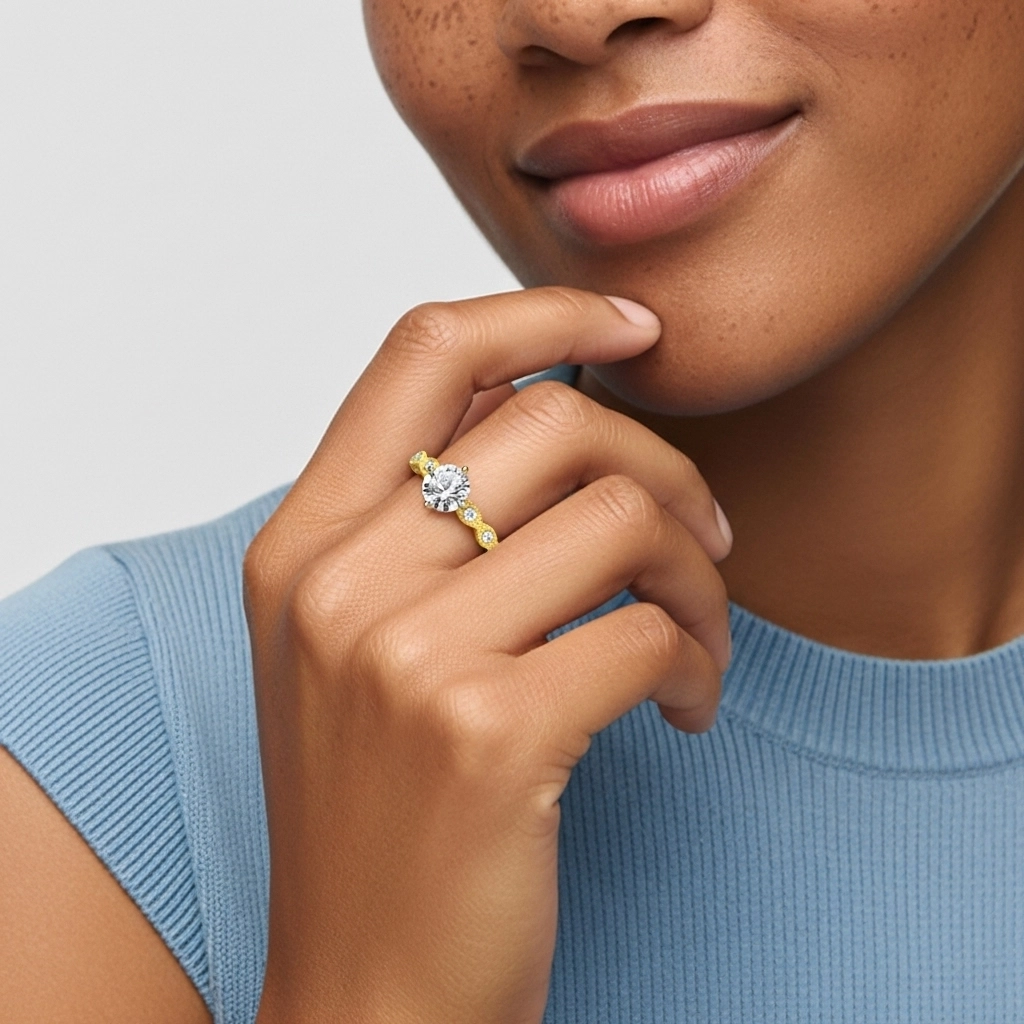 Argent sterling 925 Moissanite Bague de fiançailles