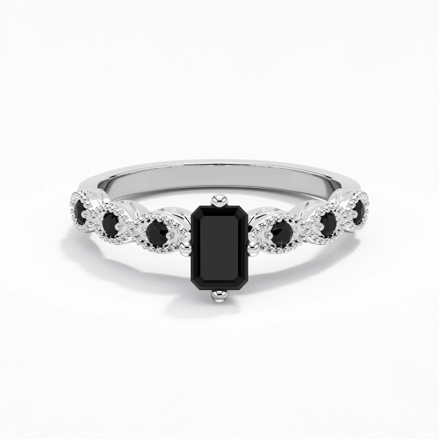 925 Sterling Silver East West Custom Engagement Ring Polish Plating White Gold Antique Beaded Emerald Cubic Zirconia 0.80ct