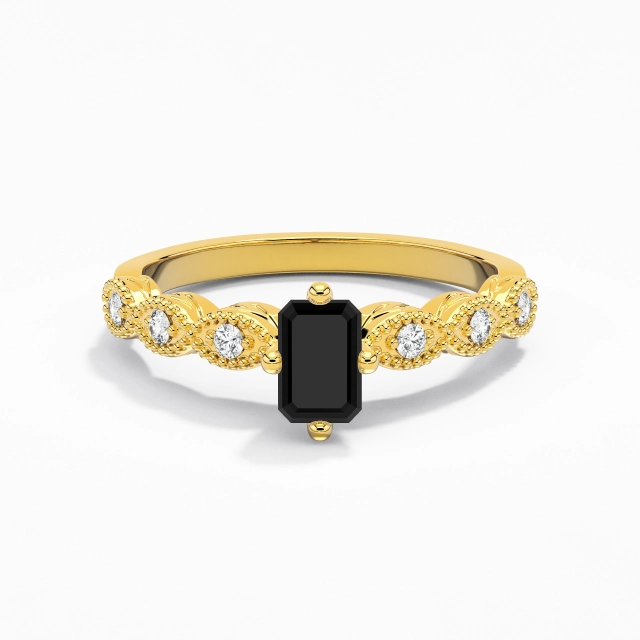 Argent sterling 925 Est Ouest Coutume Bague de fiançailles Polonais Placage Or jaune 18 carats Antique Perlé Émeraude Zircon cubique 0.80ct