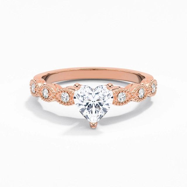 925 Sterling Silver East West Engagement Ring Polish 18K Rose Gold Antique Beaded Heart Moissanite 1.00ct