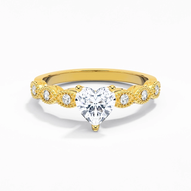 925 Sterling Silver East West Engagement Ring Polish 18K Yellow Gold Antique Beaded Heart Moissanite 1.00ct