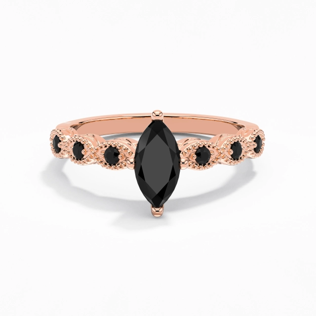 925 Sterling Silver East West Custom Engagement Ring Polish Plating 18K Rose Gold Antique Beaded Marquise Cubic Zirconia 0.80ct