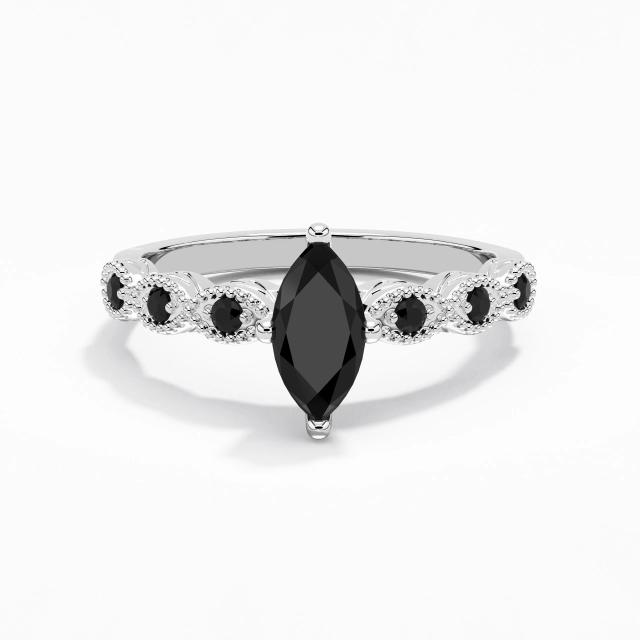 925 Sterling Silver East West Custom Engagement Ring Polish Plating White Gold Antique Beaded Marquise Cubic Zirconia 0.80ct