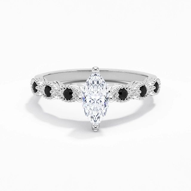 Argent sterling 925 Est Ouest Coutume Bague de fiançailles Polonais Placage Or blanc Antique Perlé Marquise Zircon cubique 0.80ct