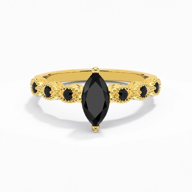 925 Sterling Silver East West Custom Engagement Ring Polish Plating 18K Yellow Gold Antique Beaded Marquise Cubic Zirconia 0.80ct