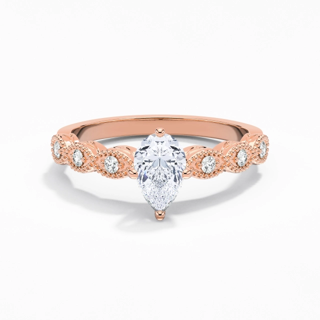 Antique Beaded Pear Moissanite Engagement Ring 1.00ct In White 14K Rose Gold East West