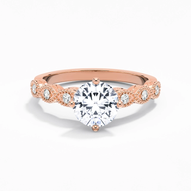 Antique Beaded Round Moissanite Engagement Ring 1.50ct In White 14K Rose Gold East West