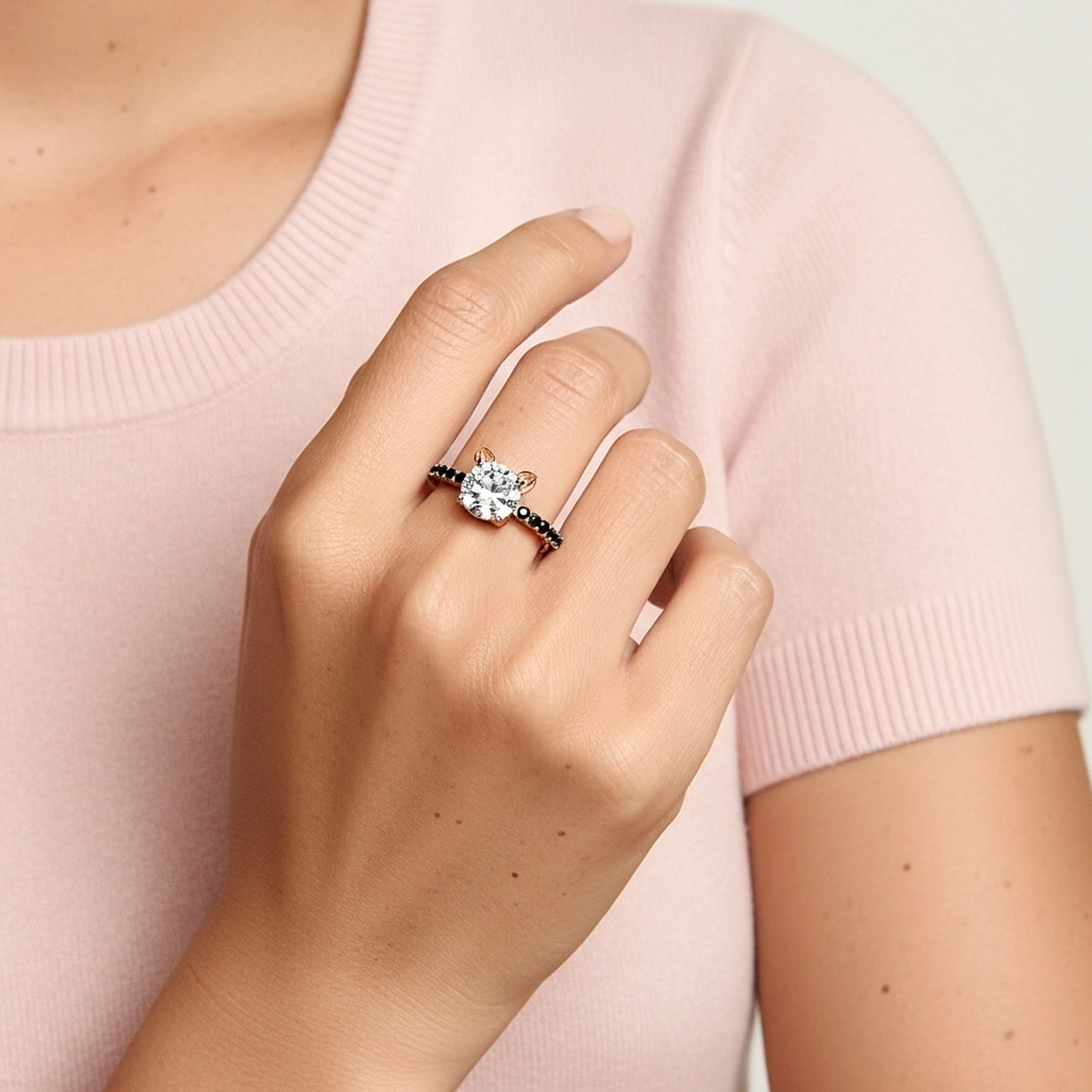 Único Redondo 1.50ct Circonio cúbico Anillo de Compromiso