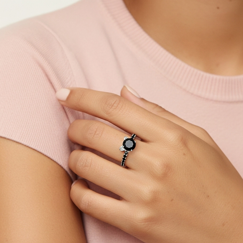 Único Redondo 1.50ct Circonio cúbico Anillo de Compromiso