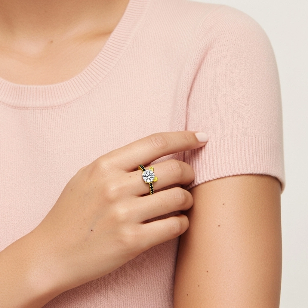 Único Redondo 1.50ct Circonio cúbico Anillo de Compromiso