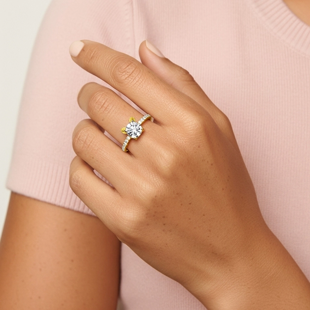 Unique Round 1.50ct Moissanite Engagement Ring