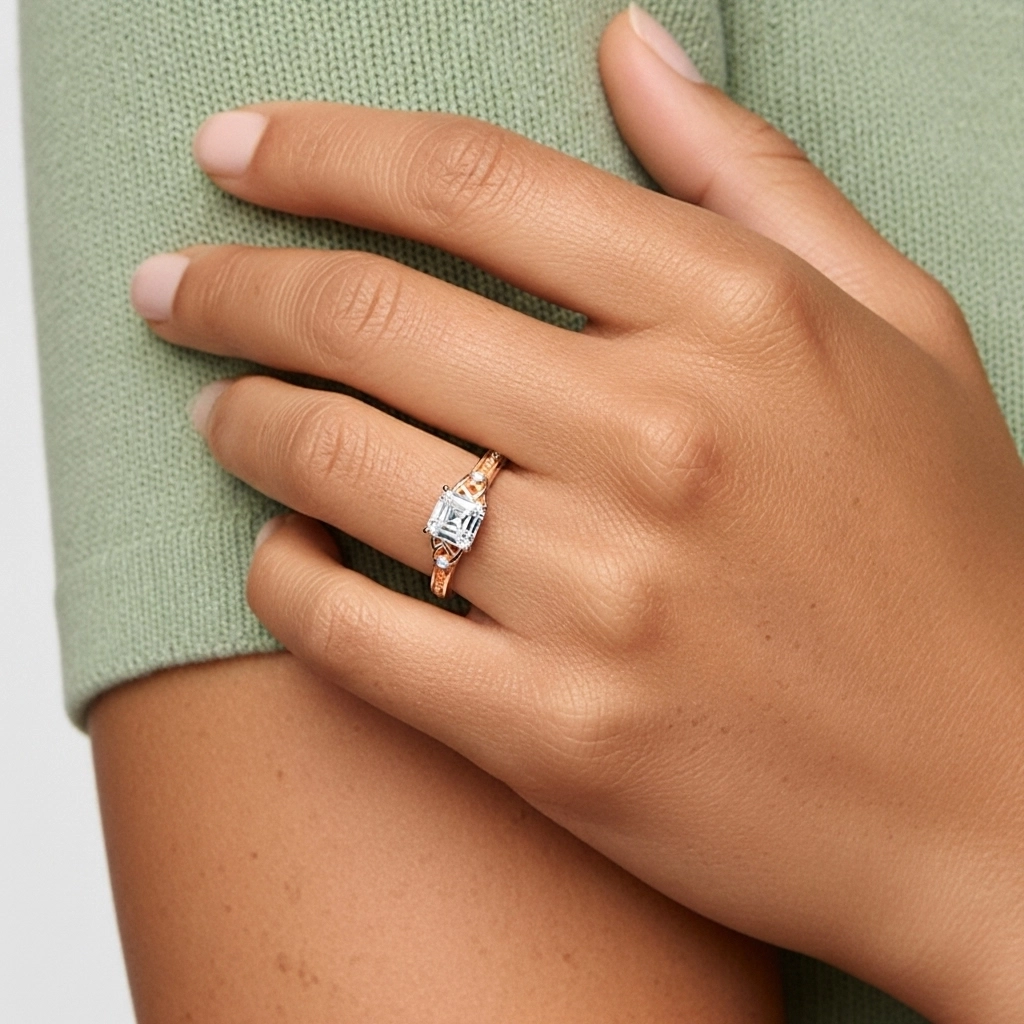 Rétro Asscher 1.00ct Moissanite Bague de fiançailles