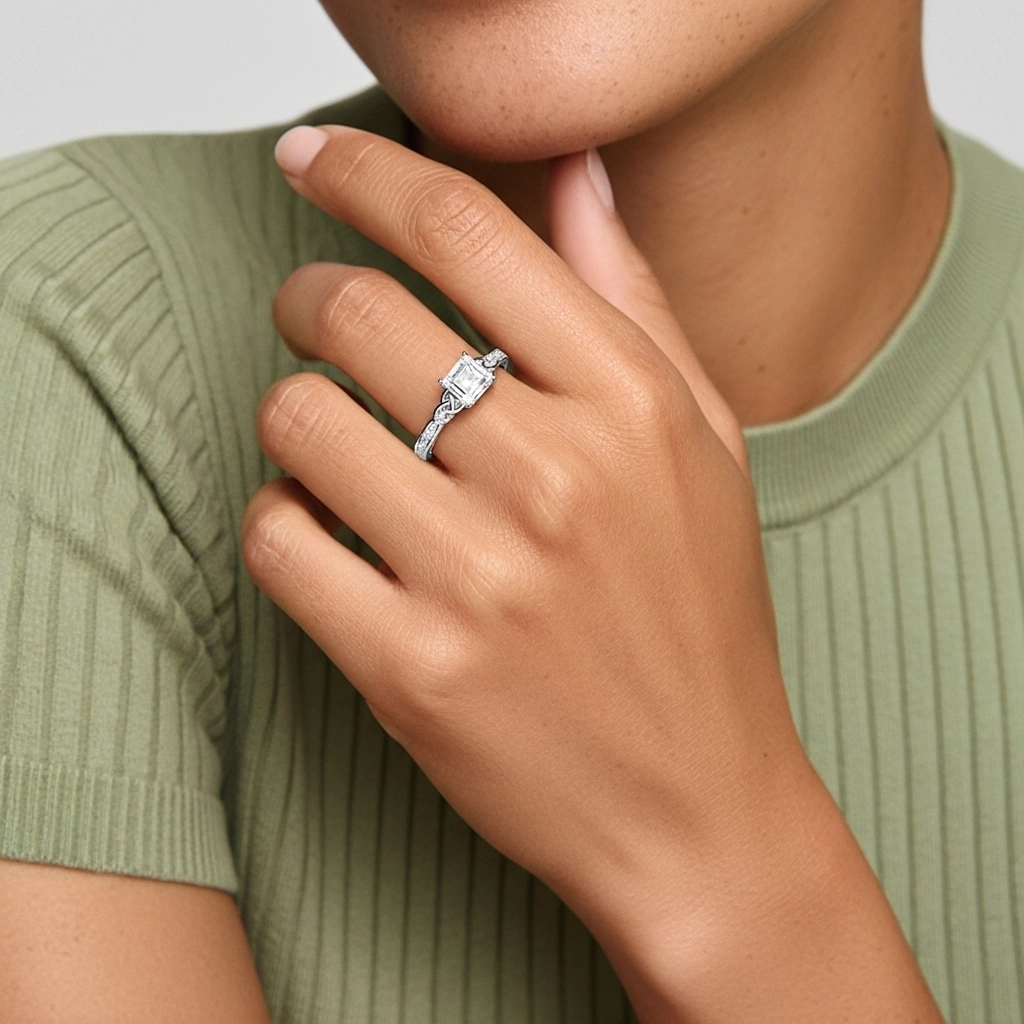 Argent sterling 925 Moissanite Bague de fiançailles