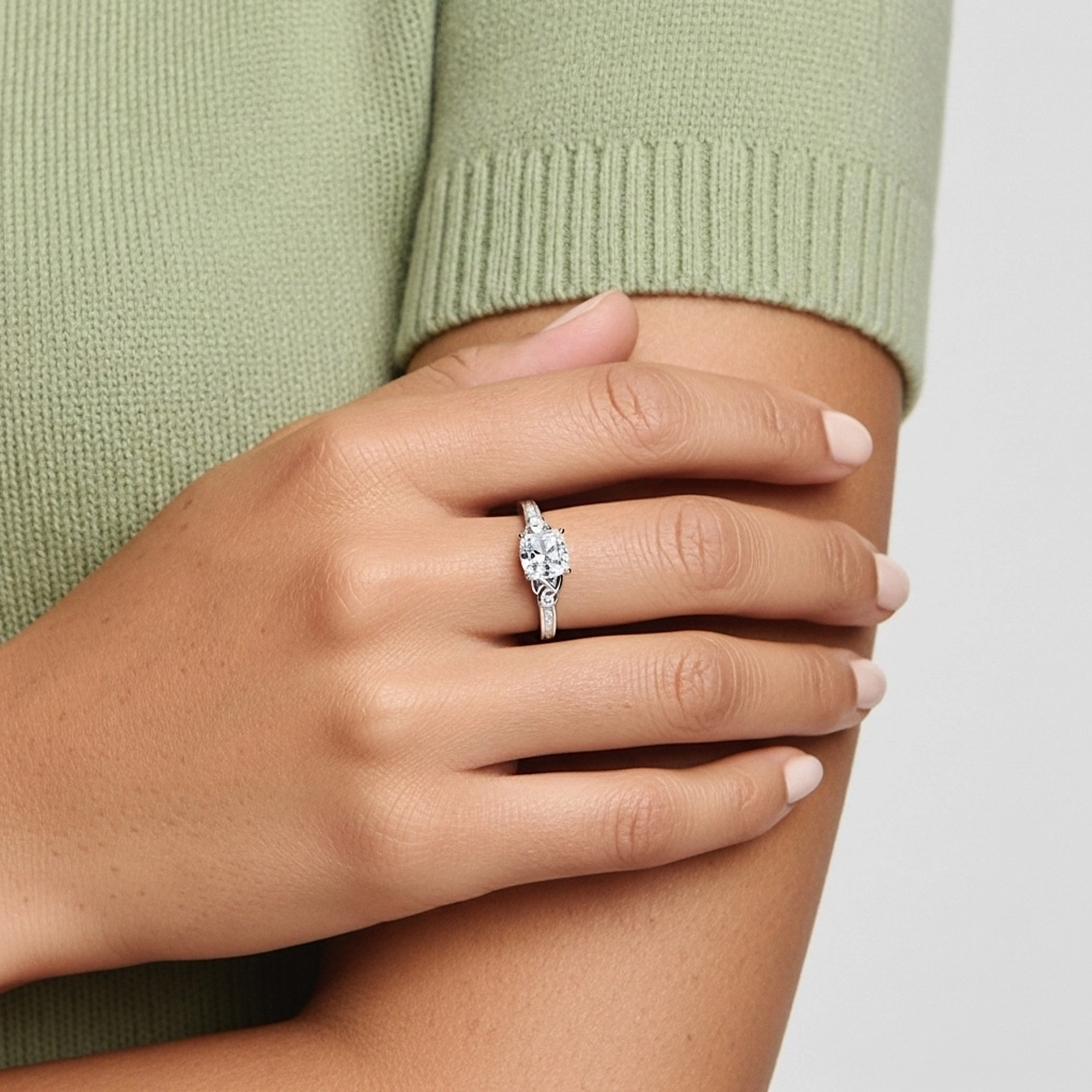 Argent sterling 925 Moissanite Bague de fiançailles