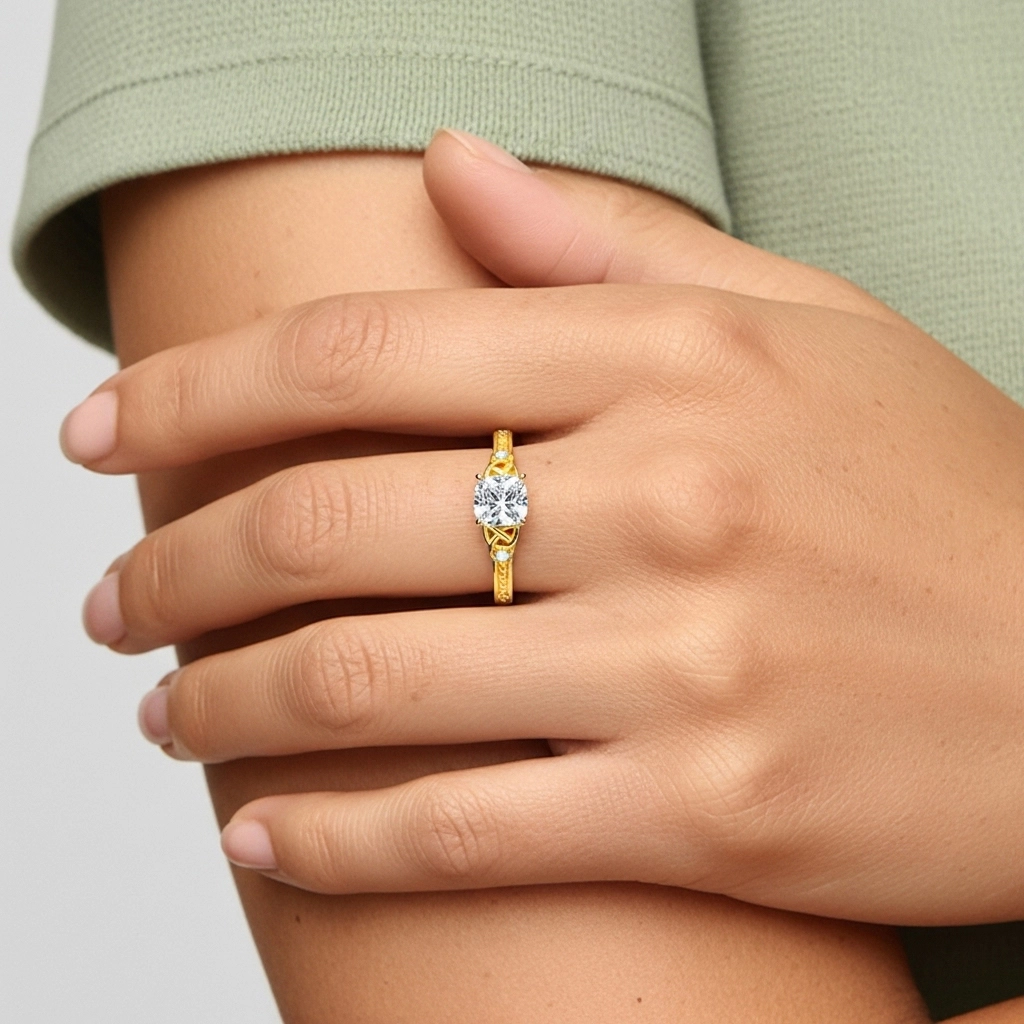 Rétro Coussin 1.00ct Moissanite Bague de fiançailles