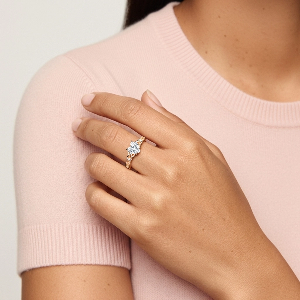 Rétro Cœur 1.00ct Moissanite Bague de fiançailles