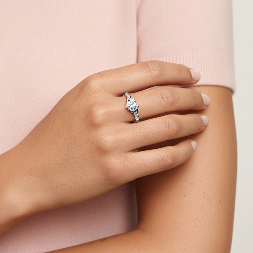 Argent sterling 925 Moissanite Bague de fiançailles