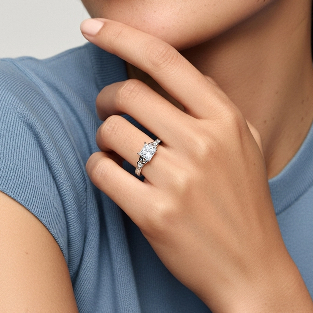 Argent sterling 925 Moissanite Bague de fiançailles