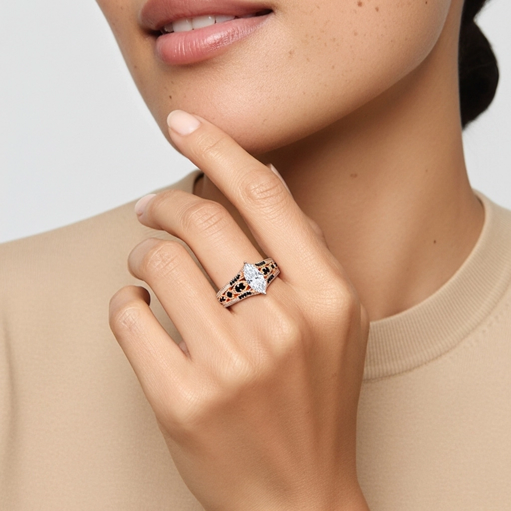 Baroque Marquise 1.00ct Zircon cubique Bague de fiançailles