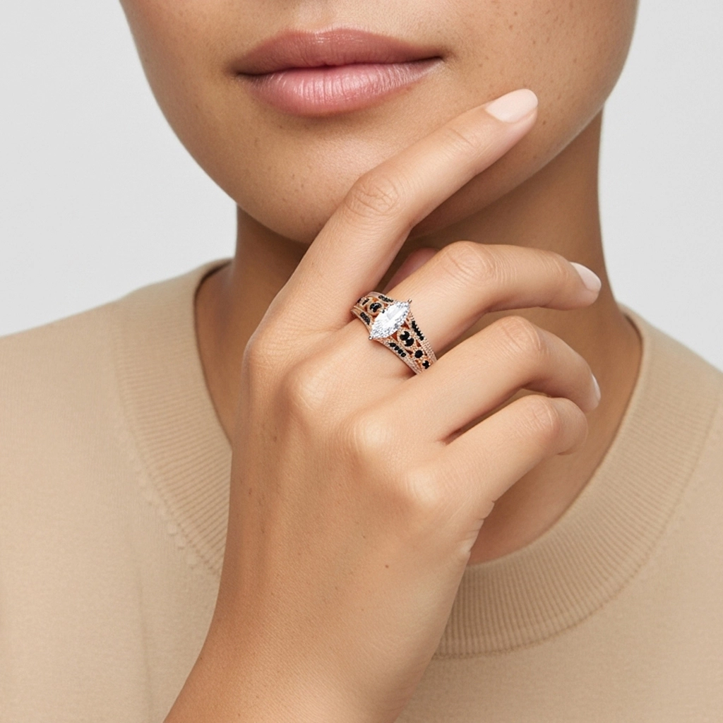 Baroque Marquise 1.00ct Zircon cubique Bague de fiançailles