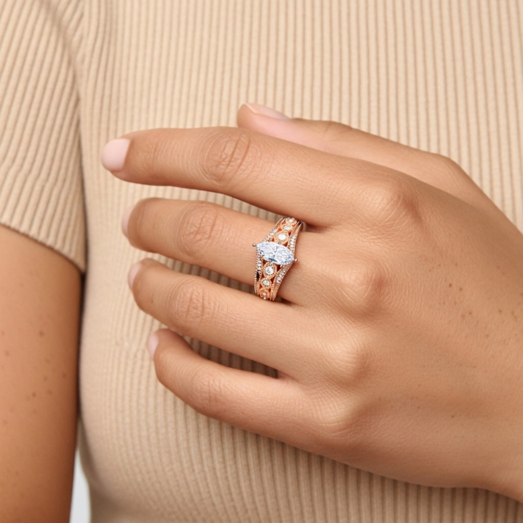 Baroque Marquise 1.00ct Moissanite Engagement Ring