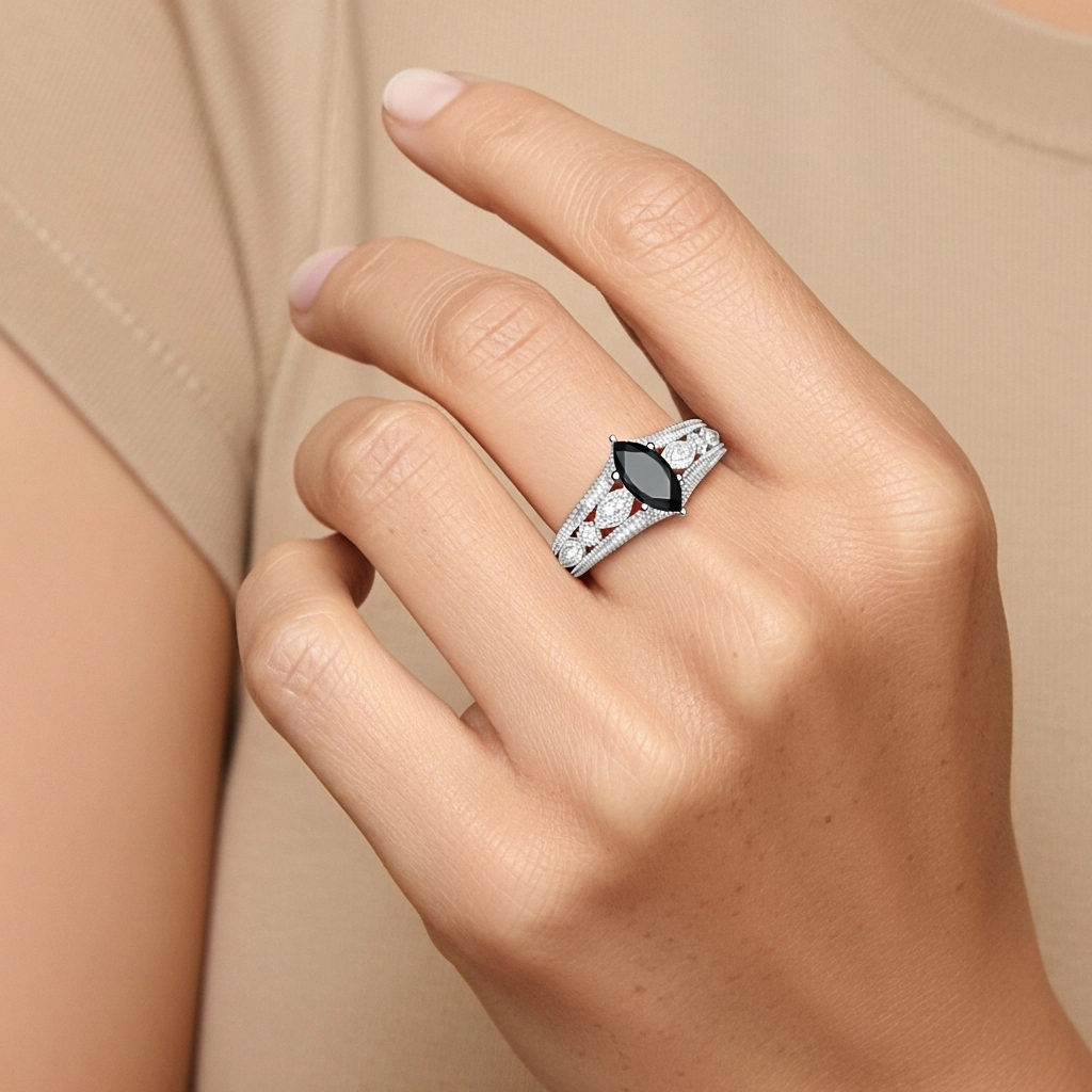 Baroque Marquise 1.00ct Cubic Zirconia Engagement Ring