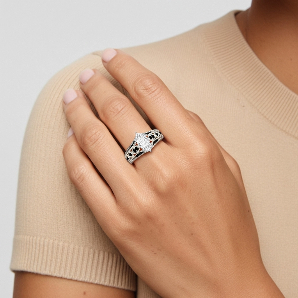 Baroque Marquise 1.00ct Cubic Zirconia Engagement Ring