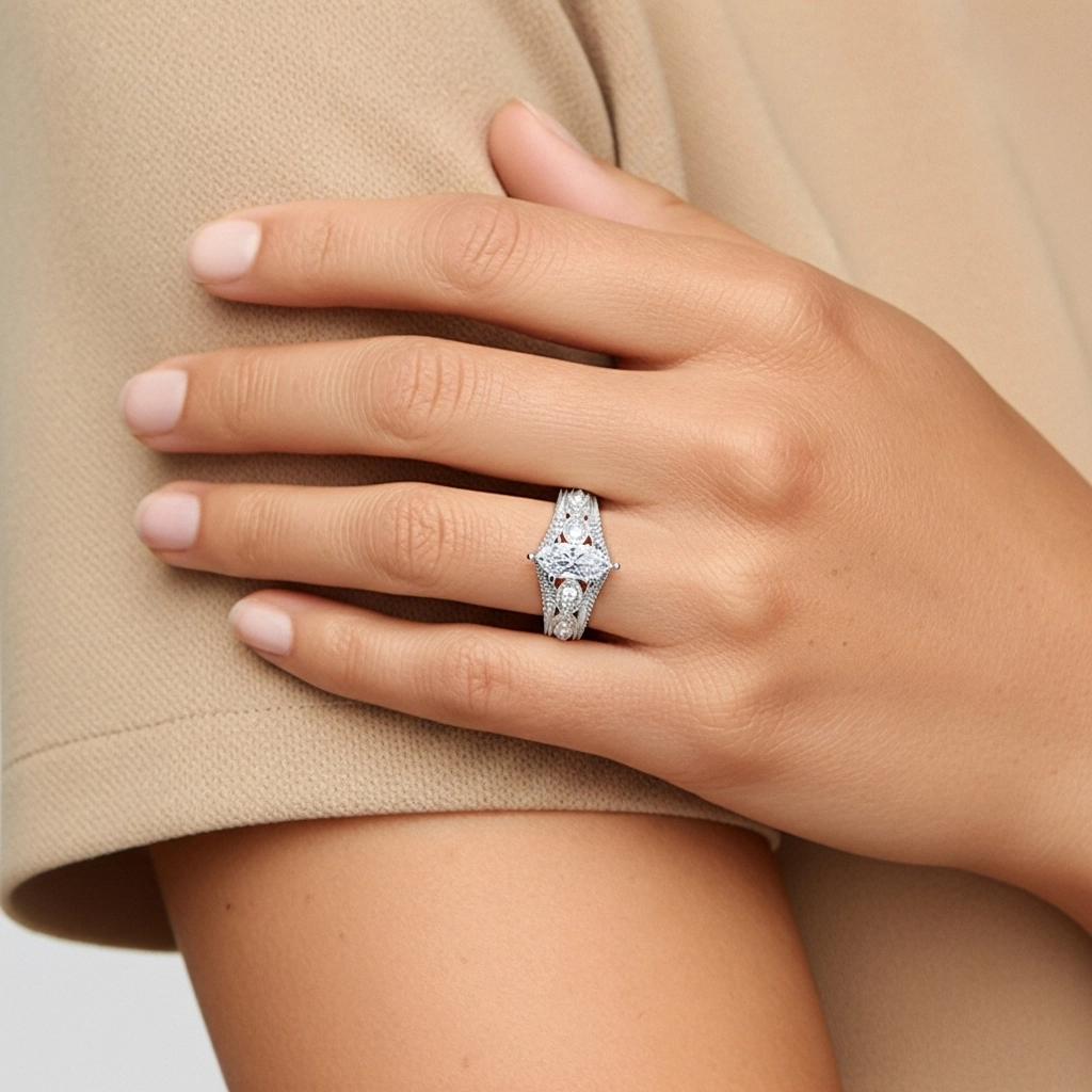 Beaded Prong Engagement Ring 1.00ct Moissanite