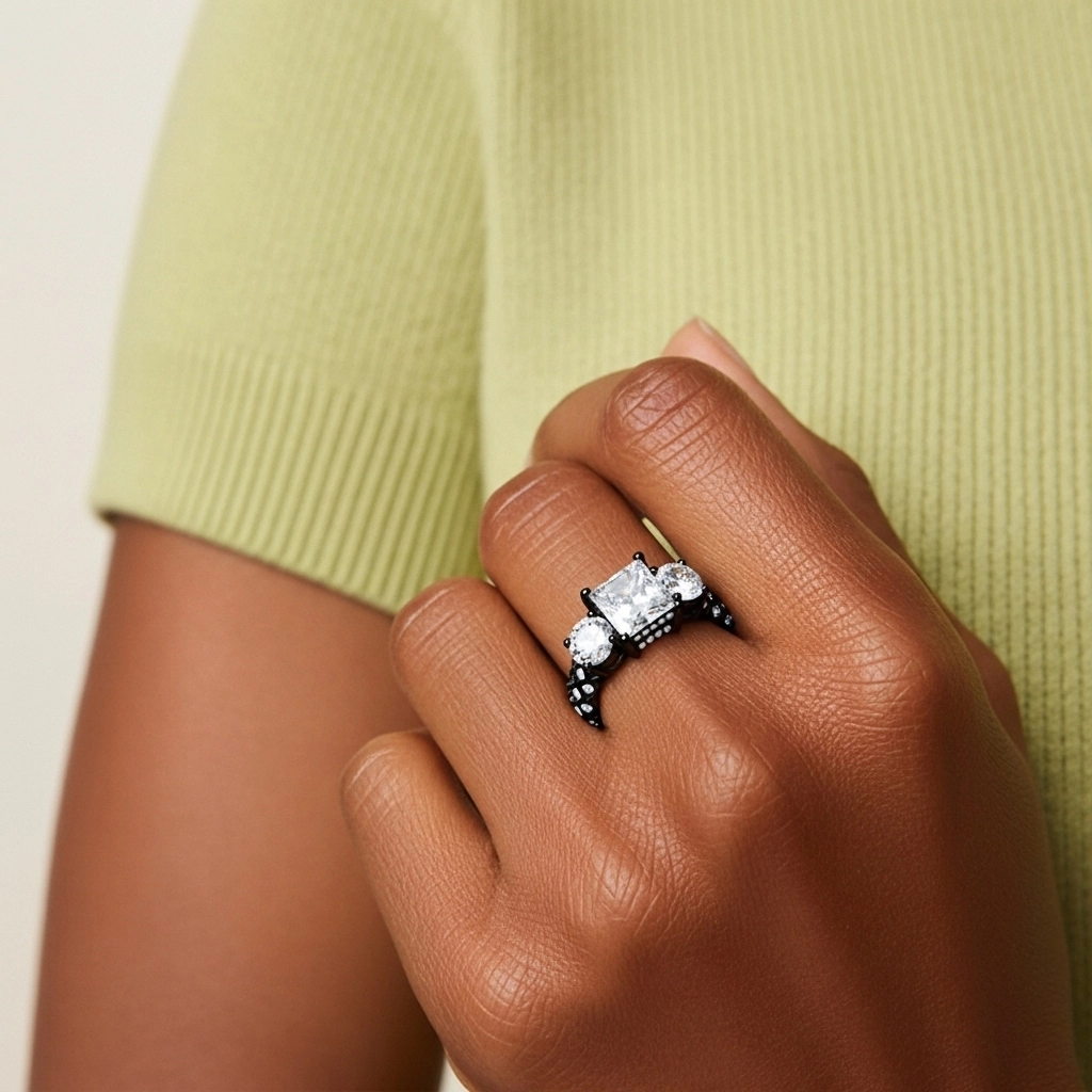 Plata esterlina 925 Piedra triple Pavé Pata tradicional Anillo de Compromiso