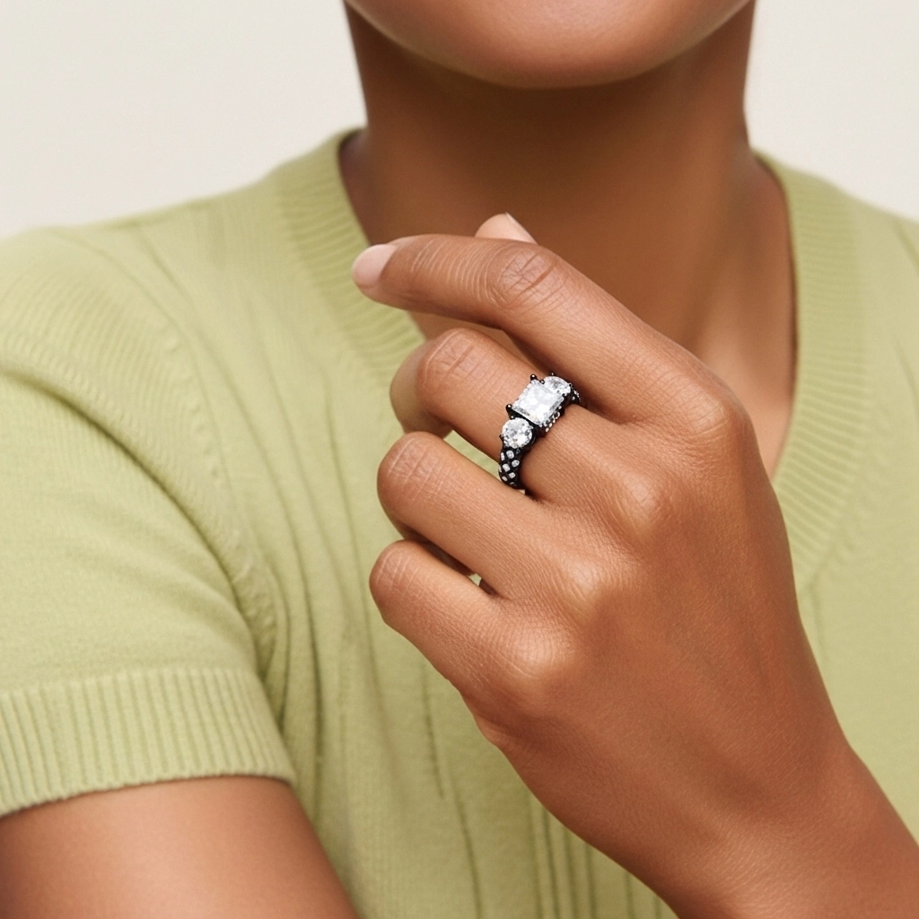 Plata esterlina 925 Piedra triple Pavé Pata tradicional Anillo de Compromiso