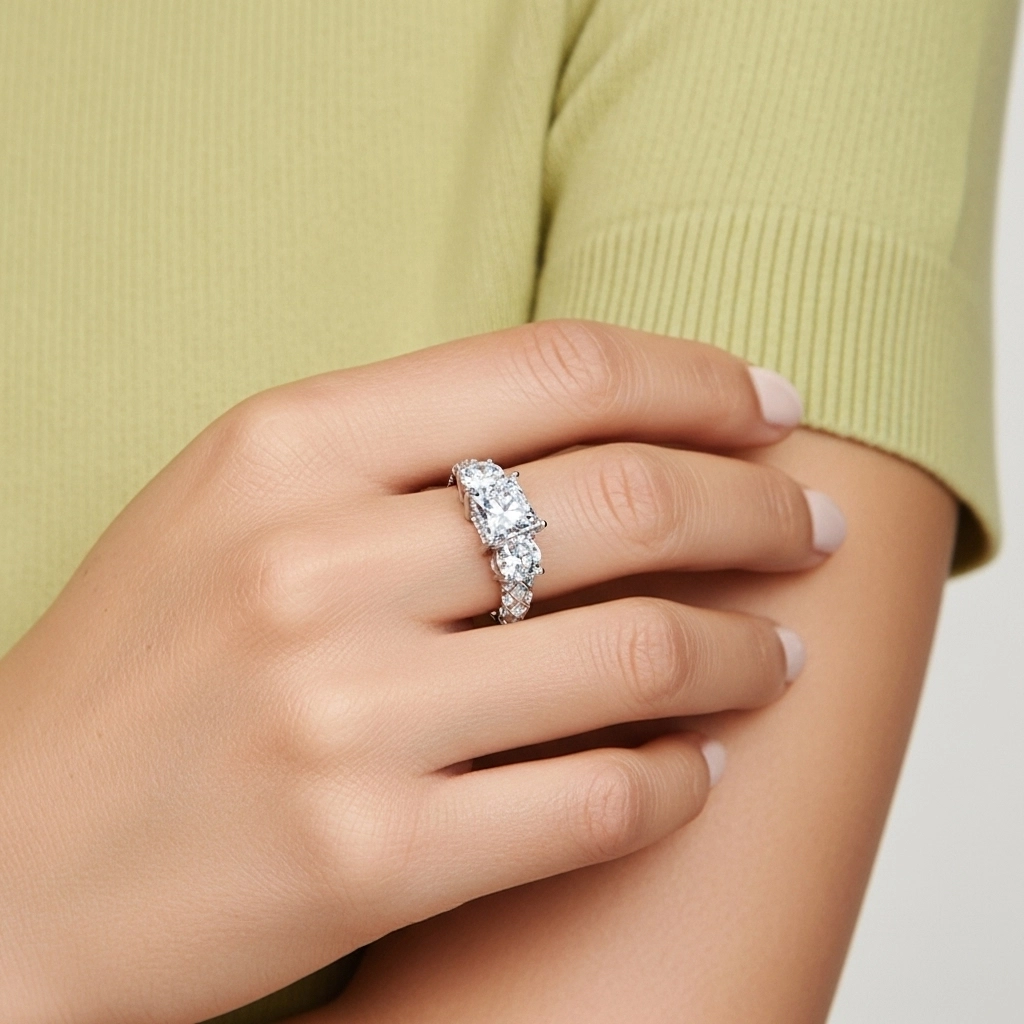 925 Sterling Silver Moissanite Engagement Ring