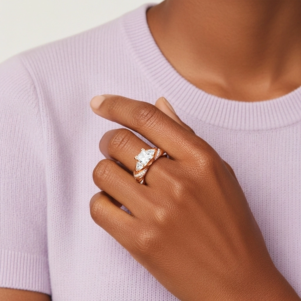 Oro rosa 18K Moissanita Anillo de Compromiso