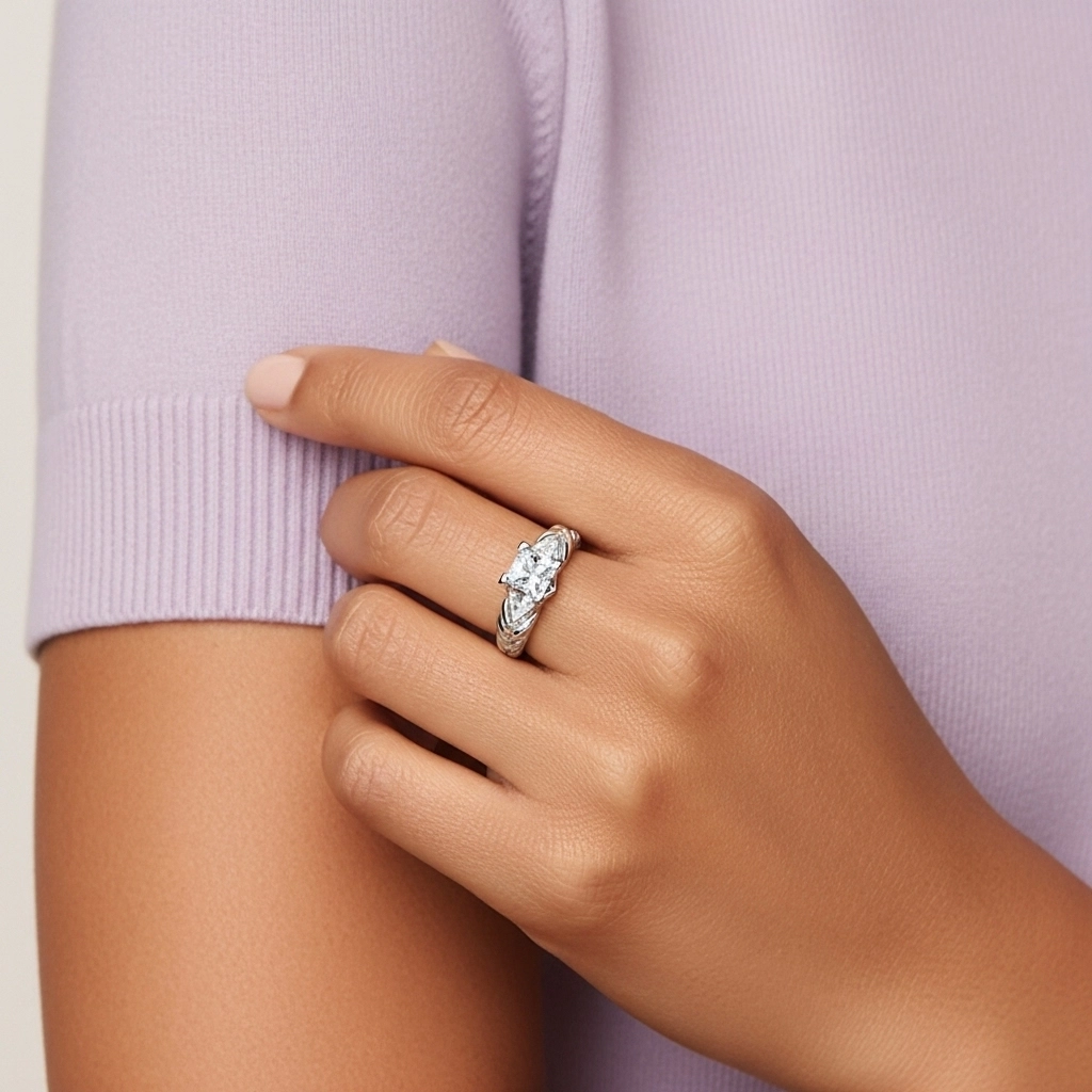 Argent sterling 925 Moissanite Bague de fiançailles