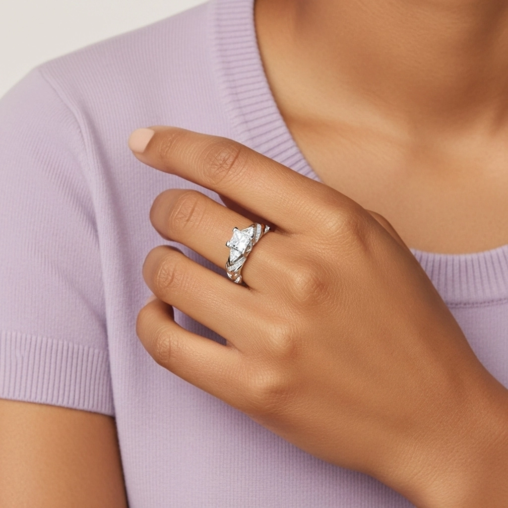 Argent sterling 925 Moissanite Bague de fiançailles