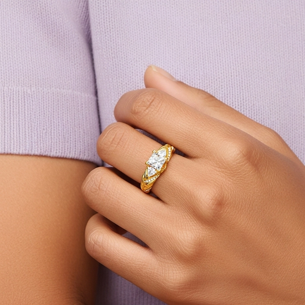 Or 18 carats Moissanite Bague de fiançailles