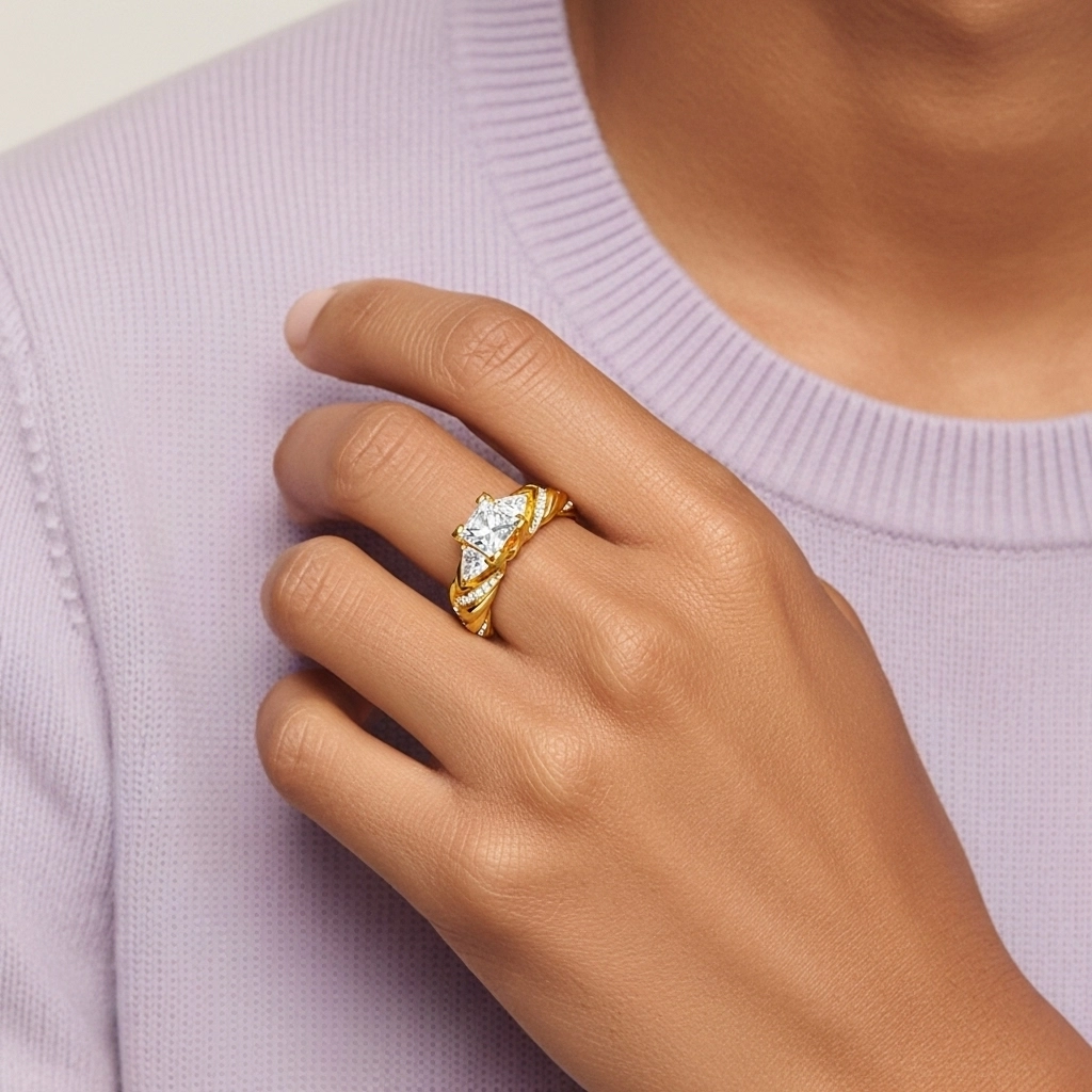 Or 18 carats Moissanite Bague de fiançailles