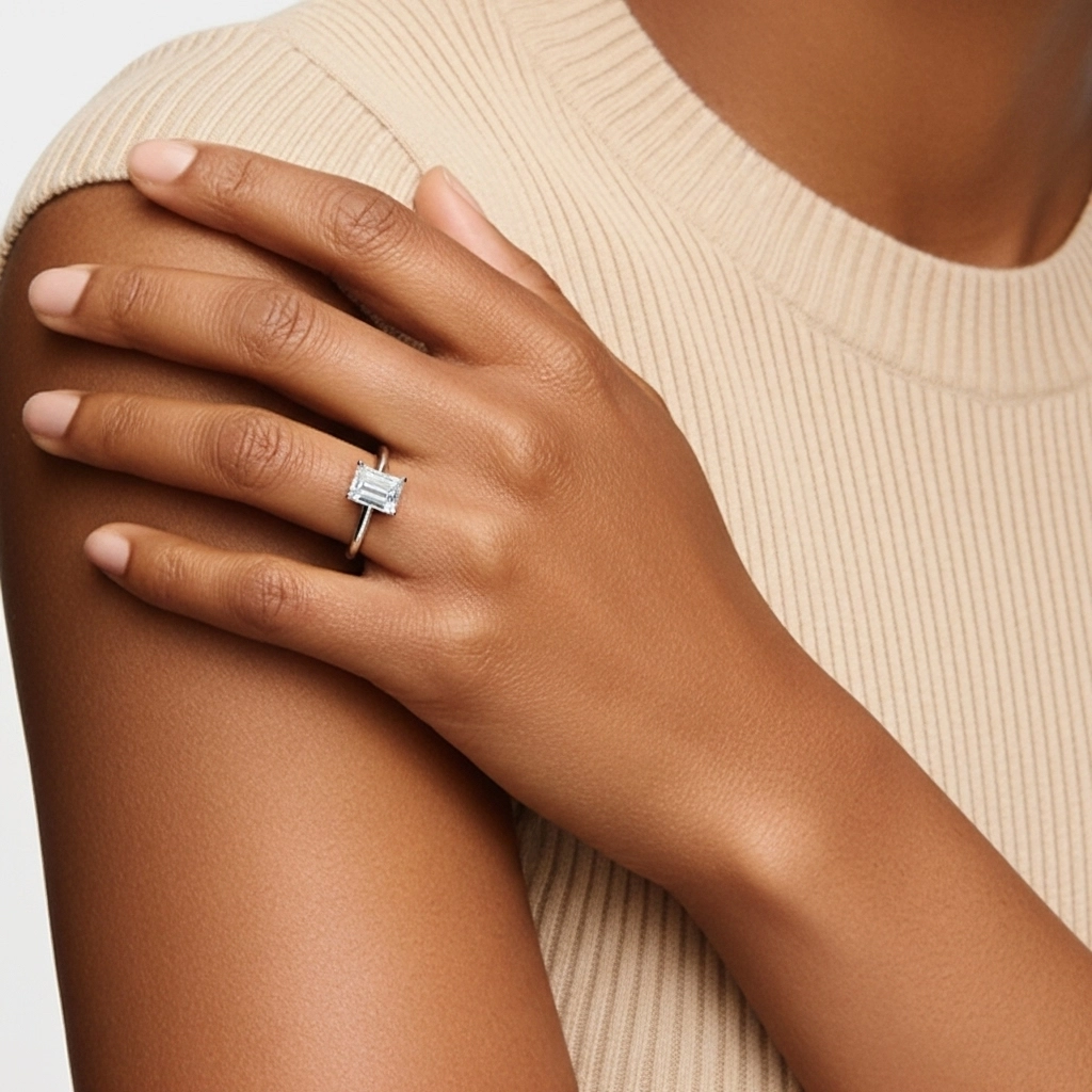 1.00ct Moissanite Engagement Ring 18K White Gold