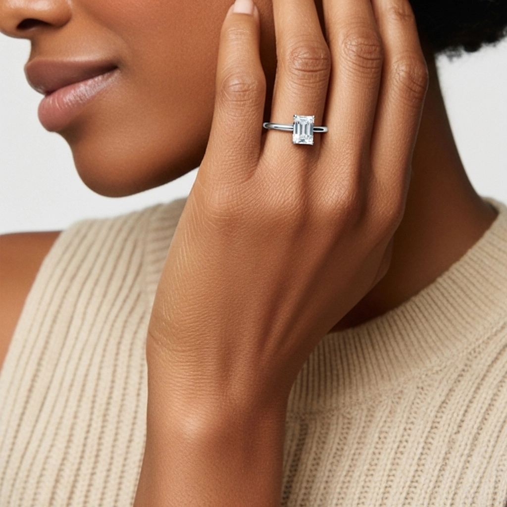 1.00ct Moissanite Engagement Ring 18K White Gold