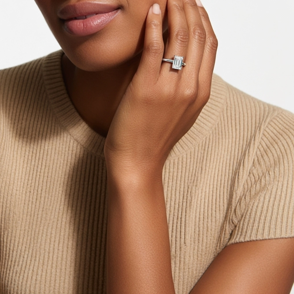 1.00ct Moissanite Engagement Ring 18K White Gold