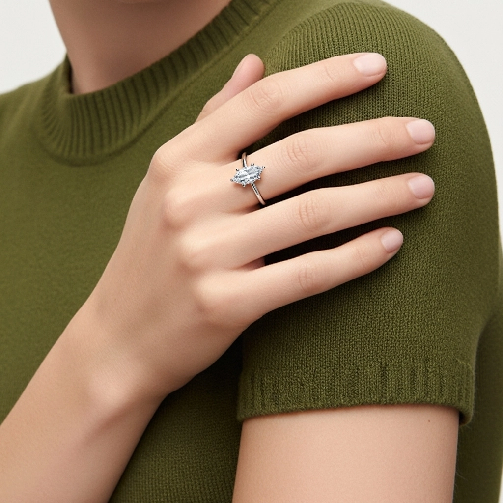 1.00ct Moissanite Engagement Ring 18K White Gold