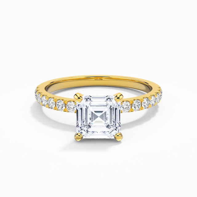 Classic Asscher Moissanite Engagement Ring 1.00ct In White 925 Sterling Silver East West Straight Shank