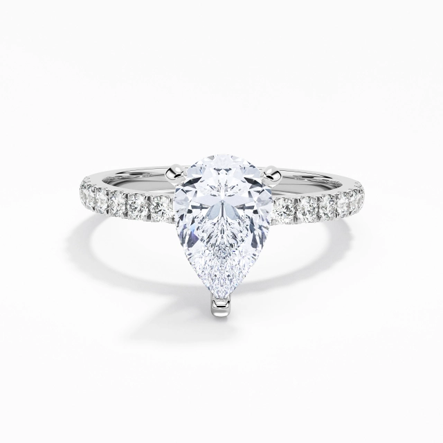 1.50ct Pear Moissanite Engagement Ring 14K White Gold East West Classic Straight Shank