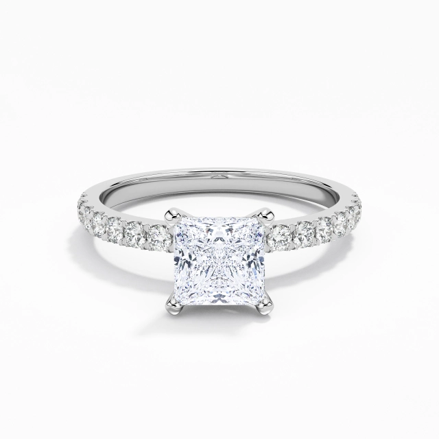 Classic Princess Moissanite Engagement Ring 1.00ct In White 925 Sterling Silver East West Straight Shank