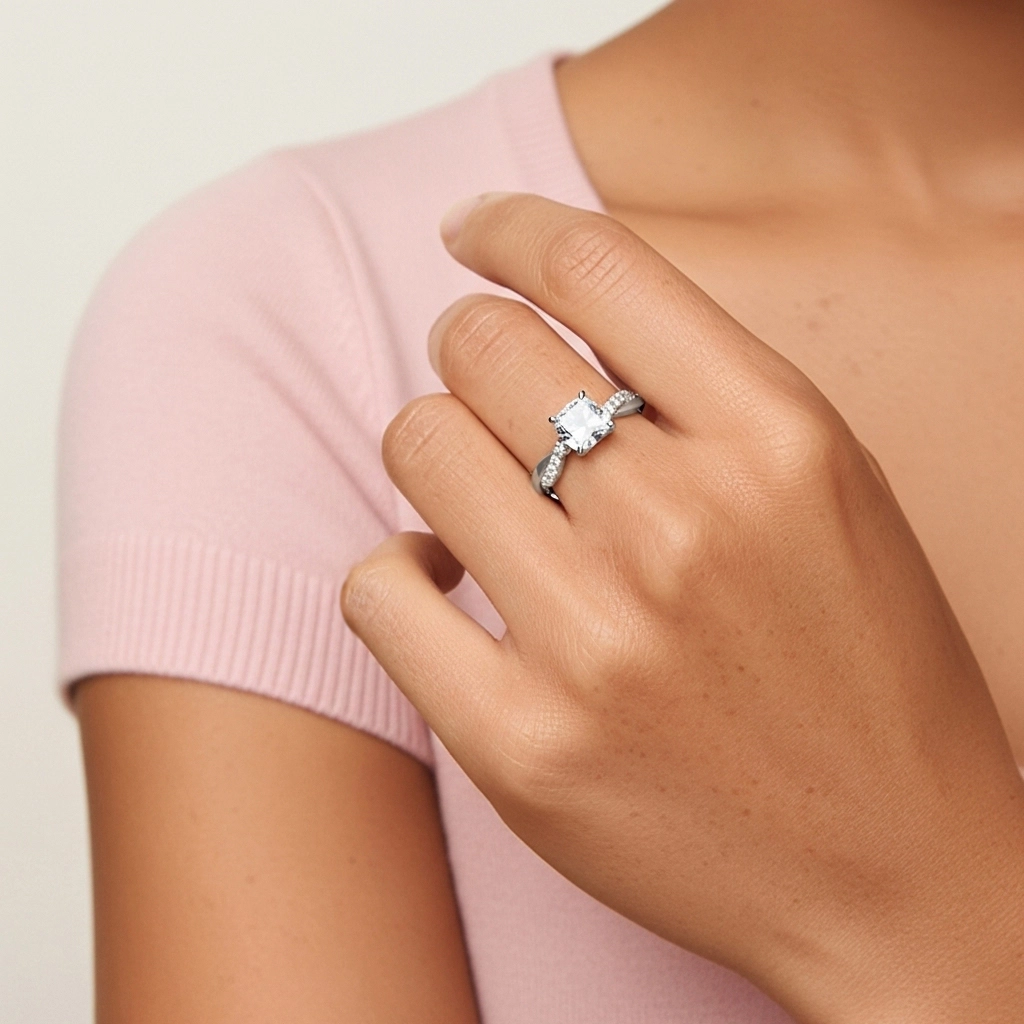 1.00ct Moissanite Engagement Ring 14K White Gold