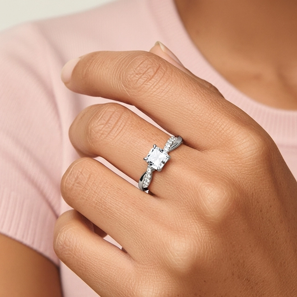 1.00ct Moissanite Engagement Ring 14K White Gold