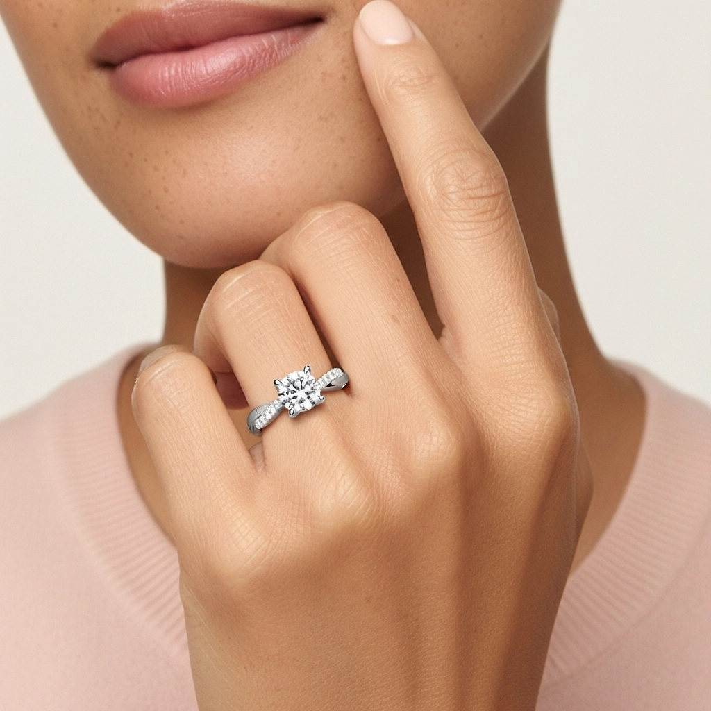 1.00ct Moissanite Engagement Ring 14K White Gold