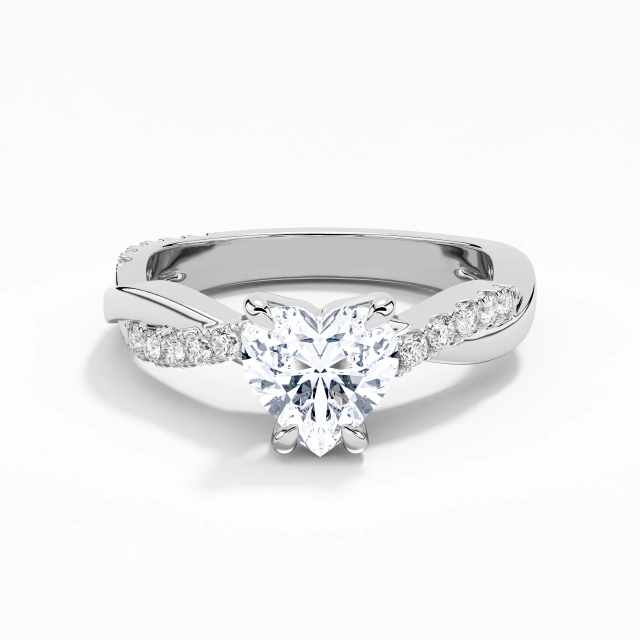 Twist Delicate East West Engagement Ring Moissanite 1.00ct Heart 925 Sterling Silver