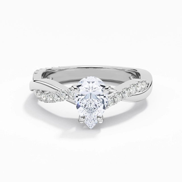 Twist Delicate East West Engagement Ring Moissanite 1.00ct Pear 925 Sterling Silver