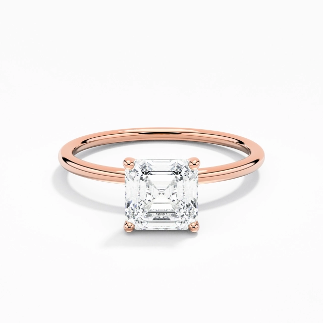 1.00ct Asscher Moissanite Engagement Ring 925 Sterling Silver Hidden Halo Simple Traditional Shank